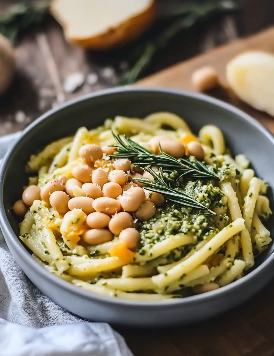 White Beans and Pasta with Rosemary Pesto