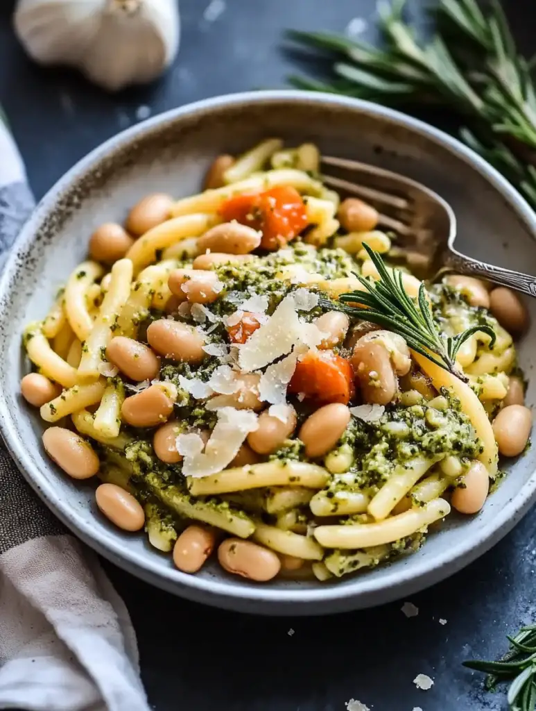 White Beans and Pasta with Rosemary Pesto
