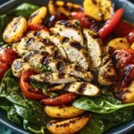 Spinach Salad with Grilled Veggies and Herb Chicken