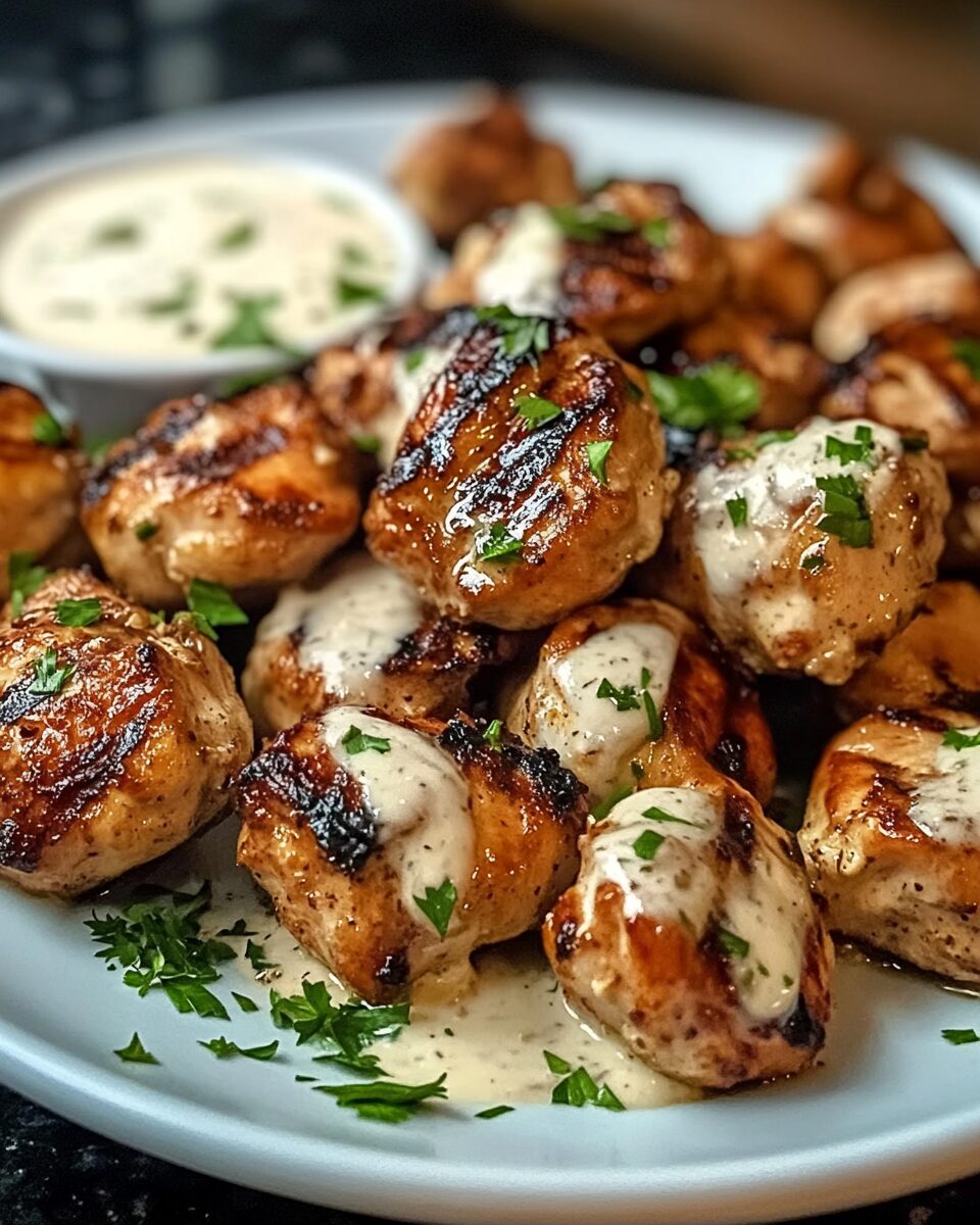Grilled Chicken Bites with Creamy Garlic Sauce