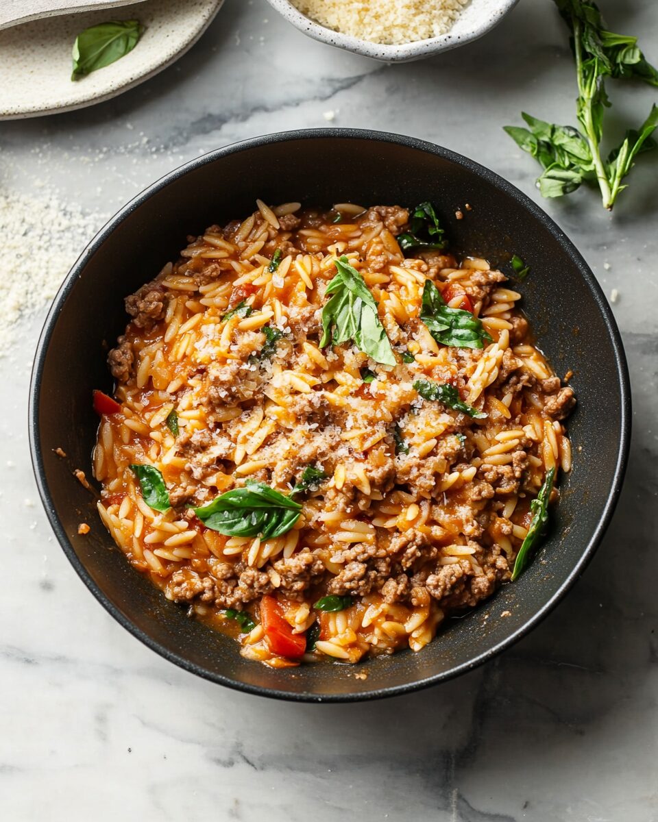 Ground Beef and Orzo Skillet