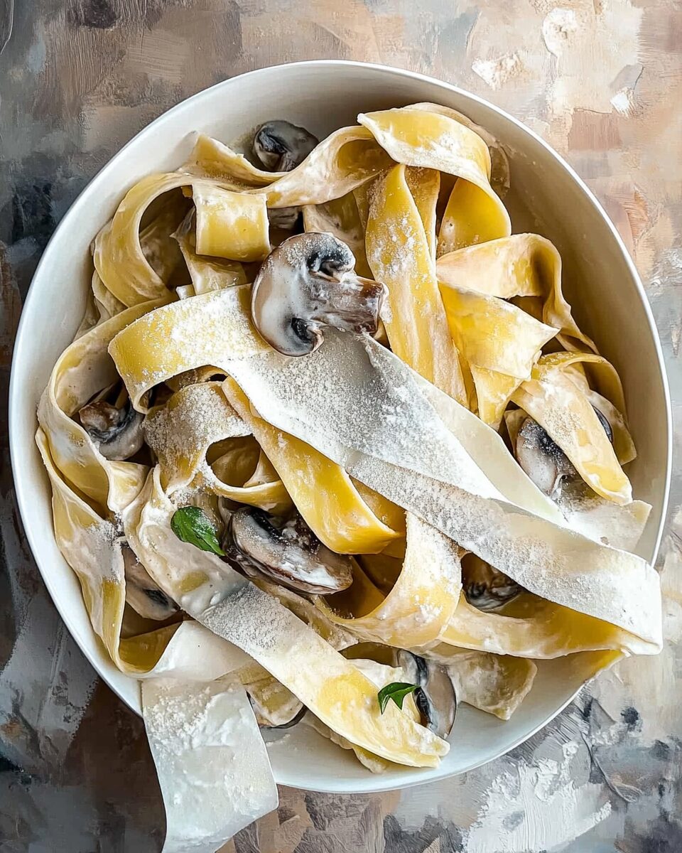 Mushroom Pappardelle with Creamy Garlic Sauce