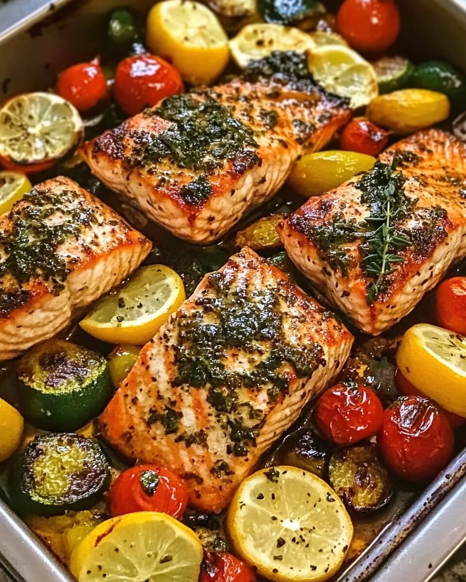 Garlic Herb Salmon with Roasted Veggies