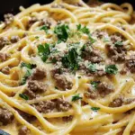 One Pot Creamy Beef and Garlic Butter Pasta