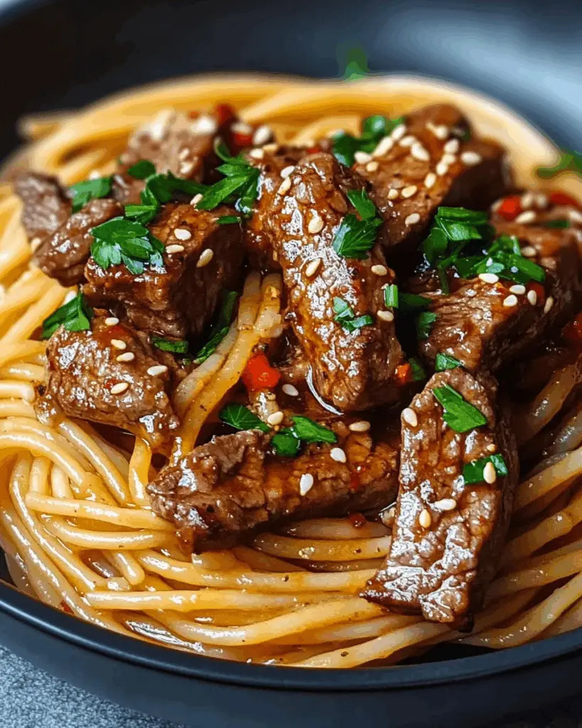 Sweet and Spicy Garlic Steak Pasta