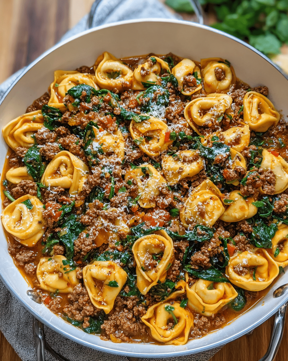 Garlic Butter Beef and Spinach Tortellini