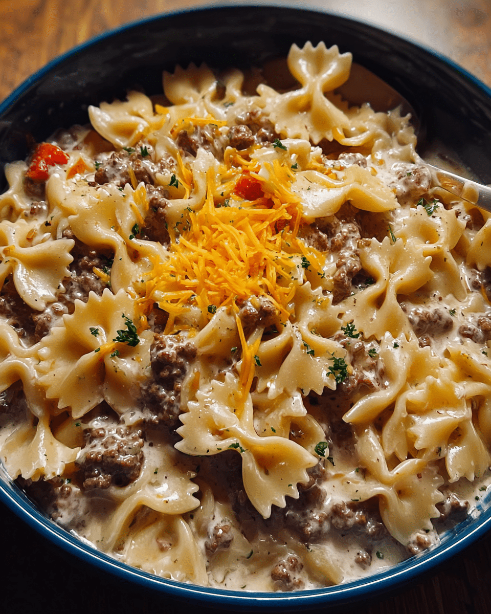 Creamy Beef and Bowtie Pasta