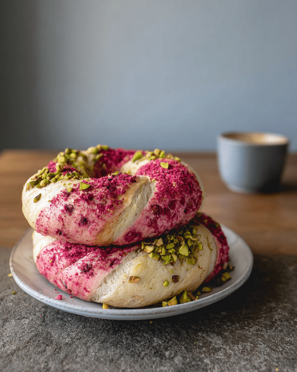 Raspberry Pistachio Sourdough Bagels