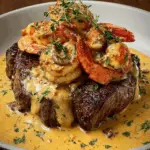 Steak with Shrimp & Lobster Cream Sauce