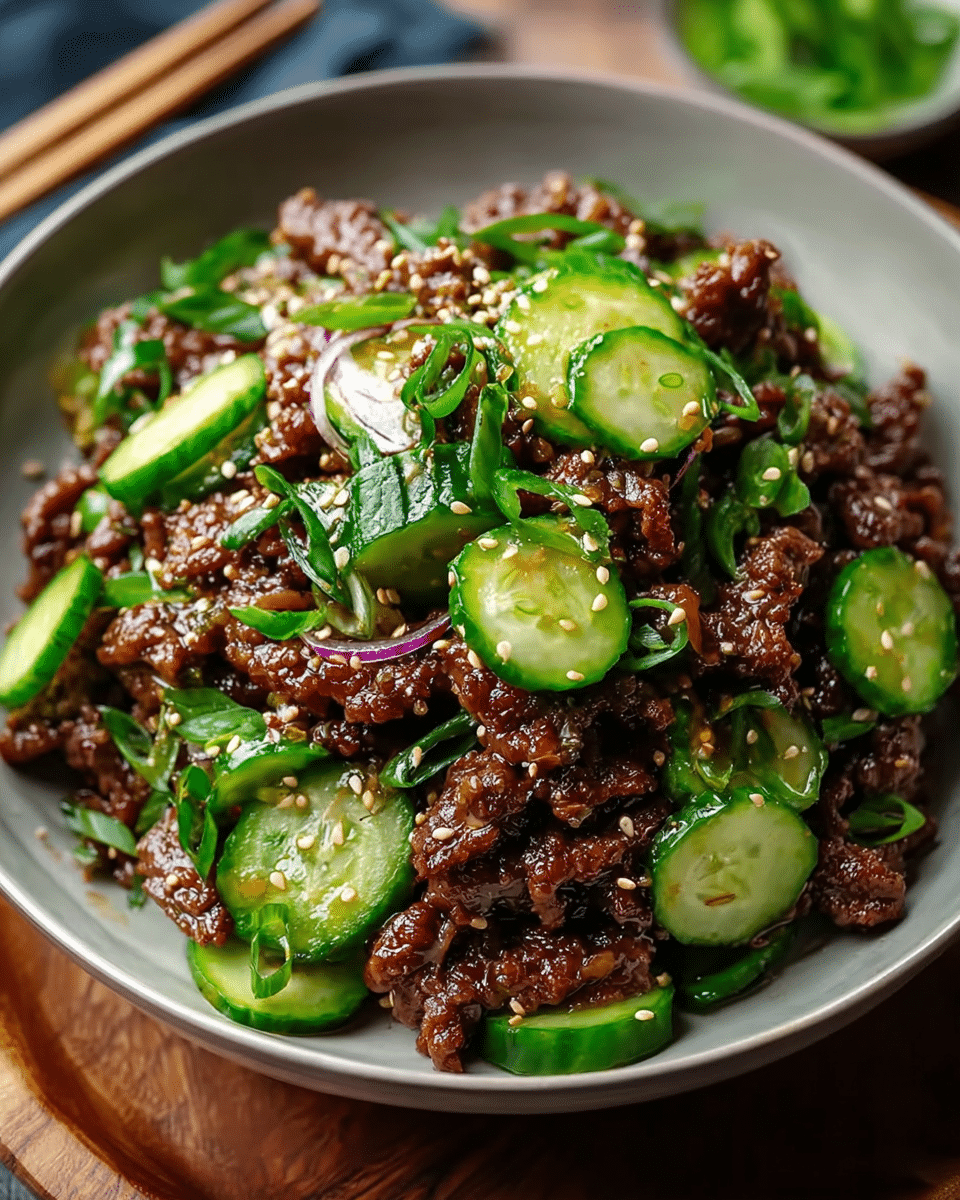 Spicy Keto Korean Beef with Cucumber Salad