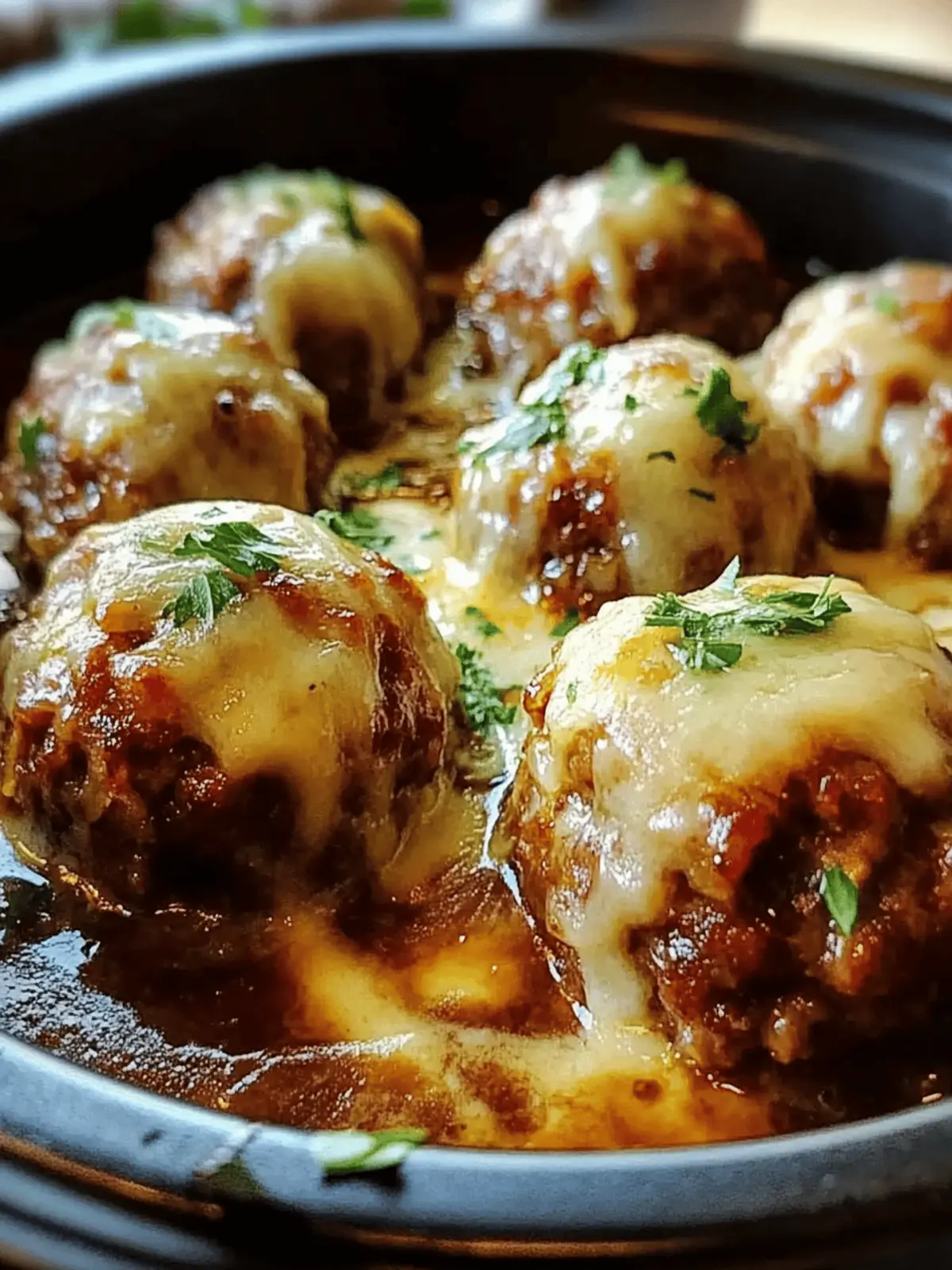 Crockpot French Onion Meatballs