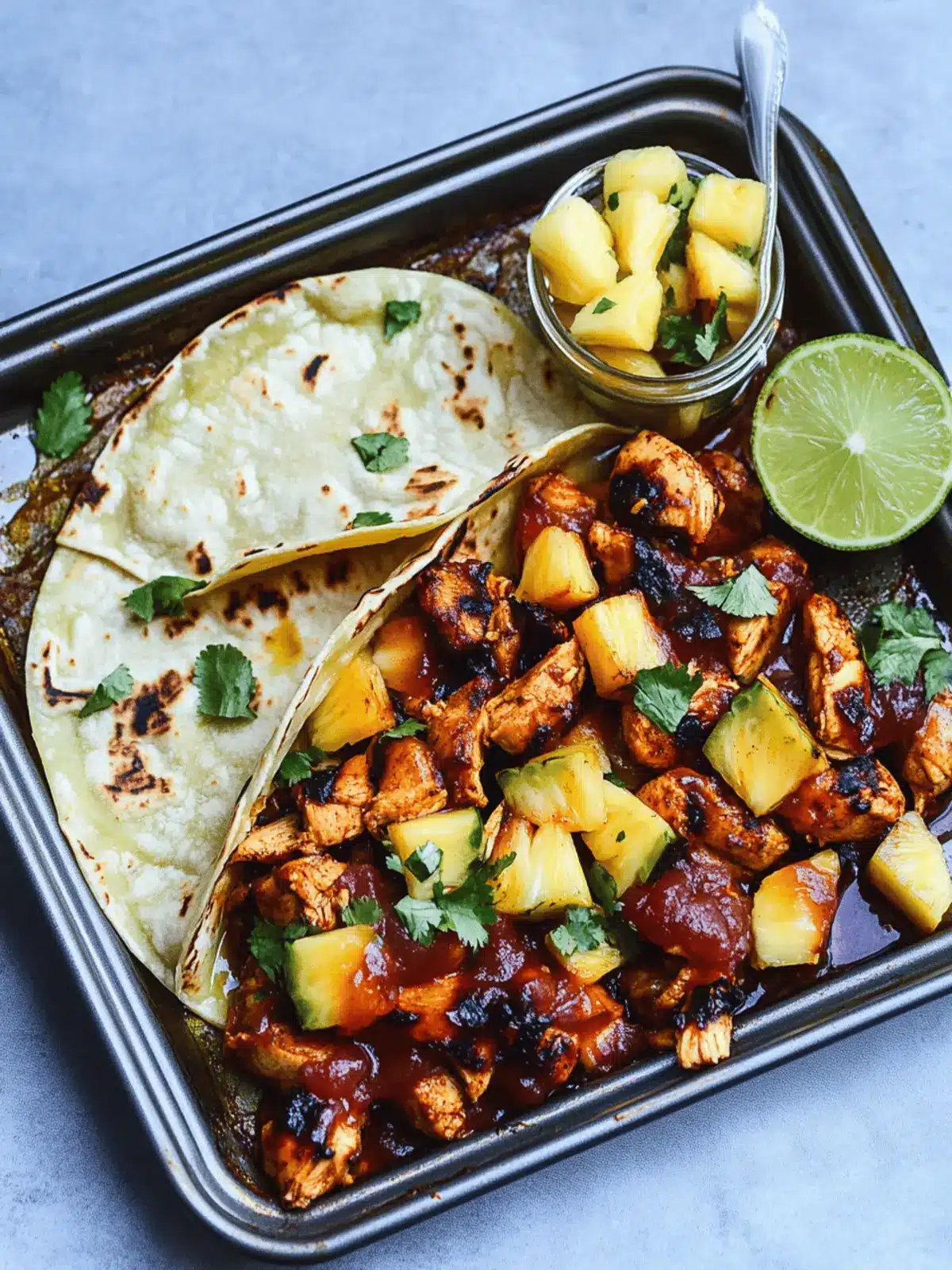 One Pan Chicken and Pineapple Tacos