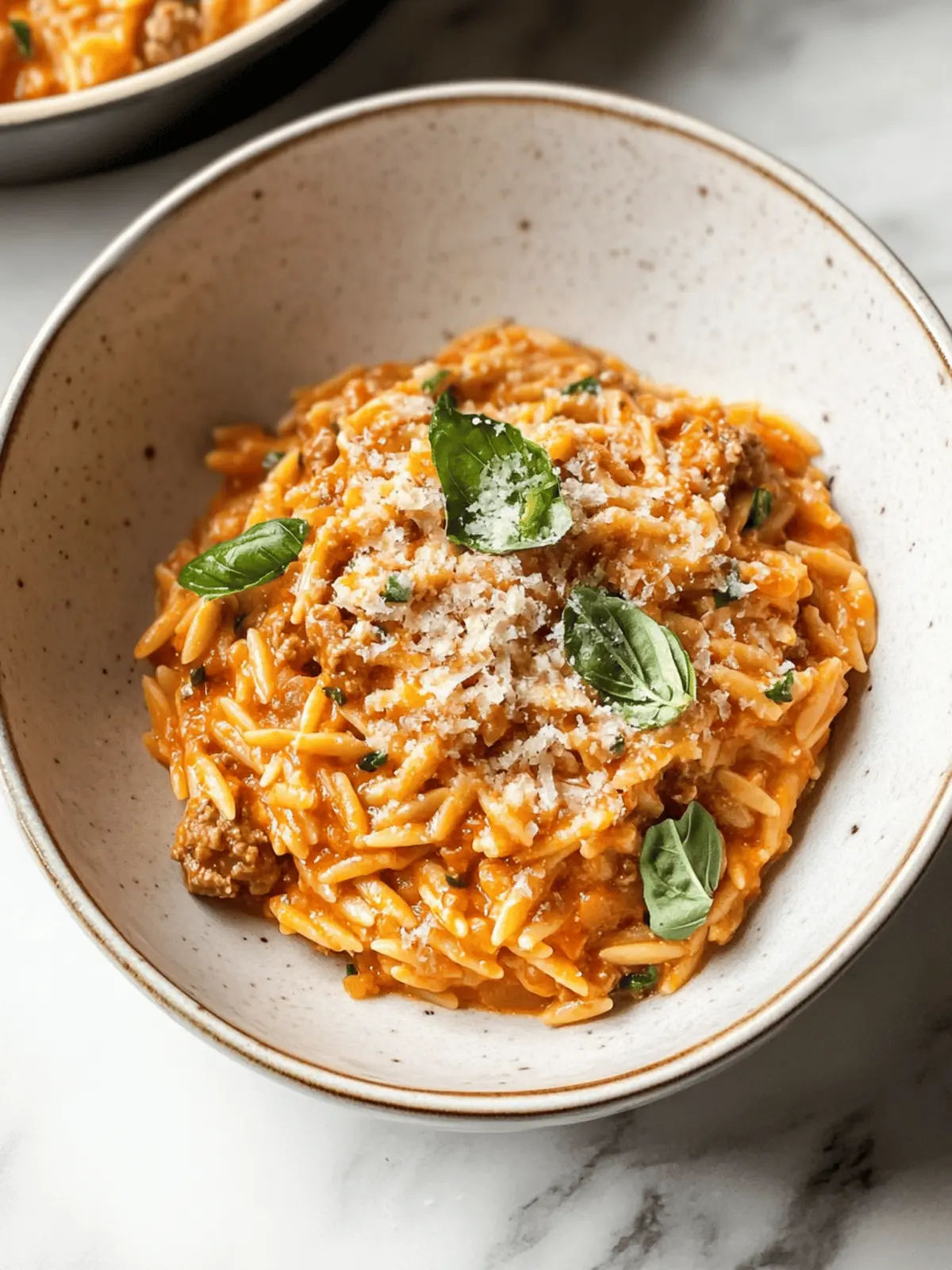 Ground Beef Orzo with Tomato Cream Sauce