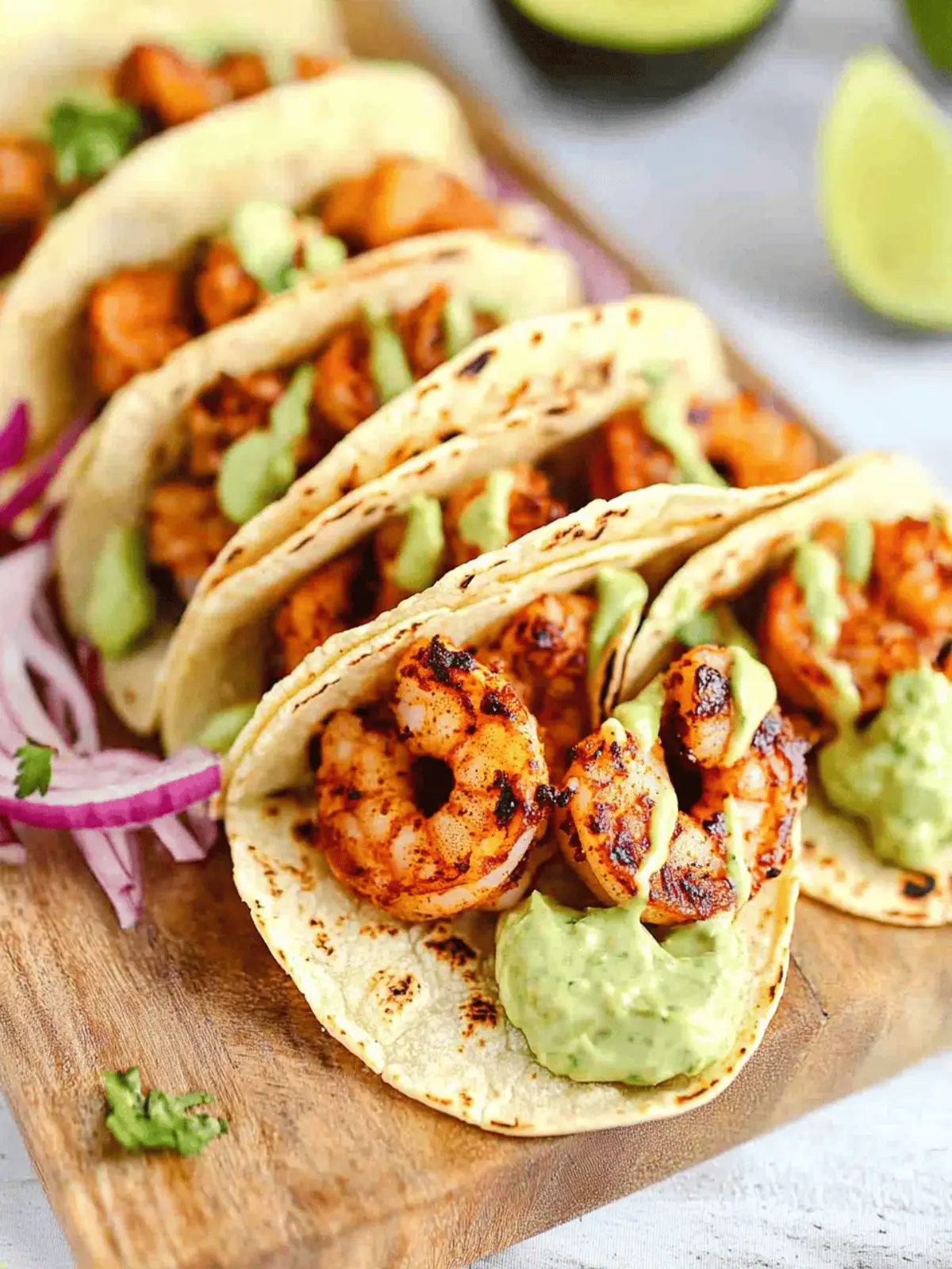 Savor Spicy Shrimp Tacos with Creamy Avocado Crema Delight 2 Spicy Shrimp Tacos with Avocado Crema