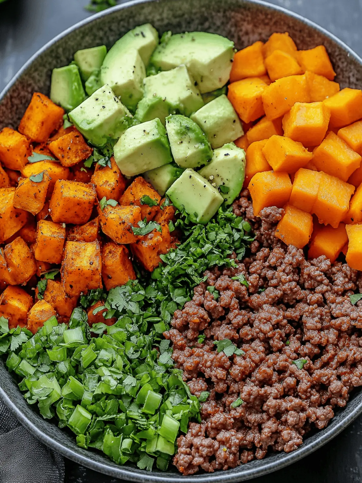 Spicy Ground Beef & Sweet Potato Protein Bowl