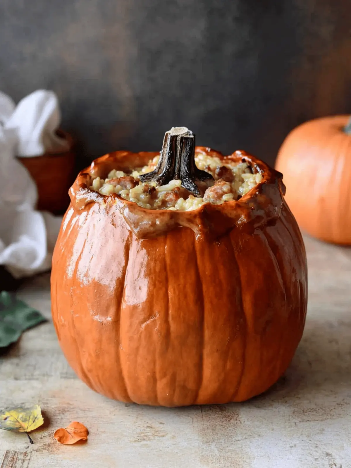 Savory Stuffed Pumpkin Recipe- A Creamy Sausage & Rice Dinner in a Pumpkin