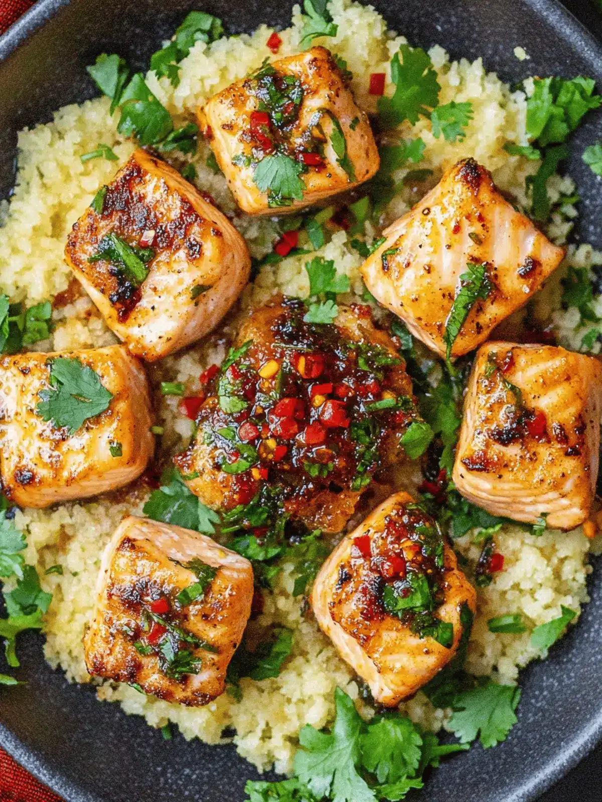 Salmon Bites With Spicy Chili Crisp Sauce