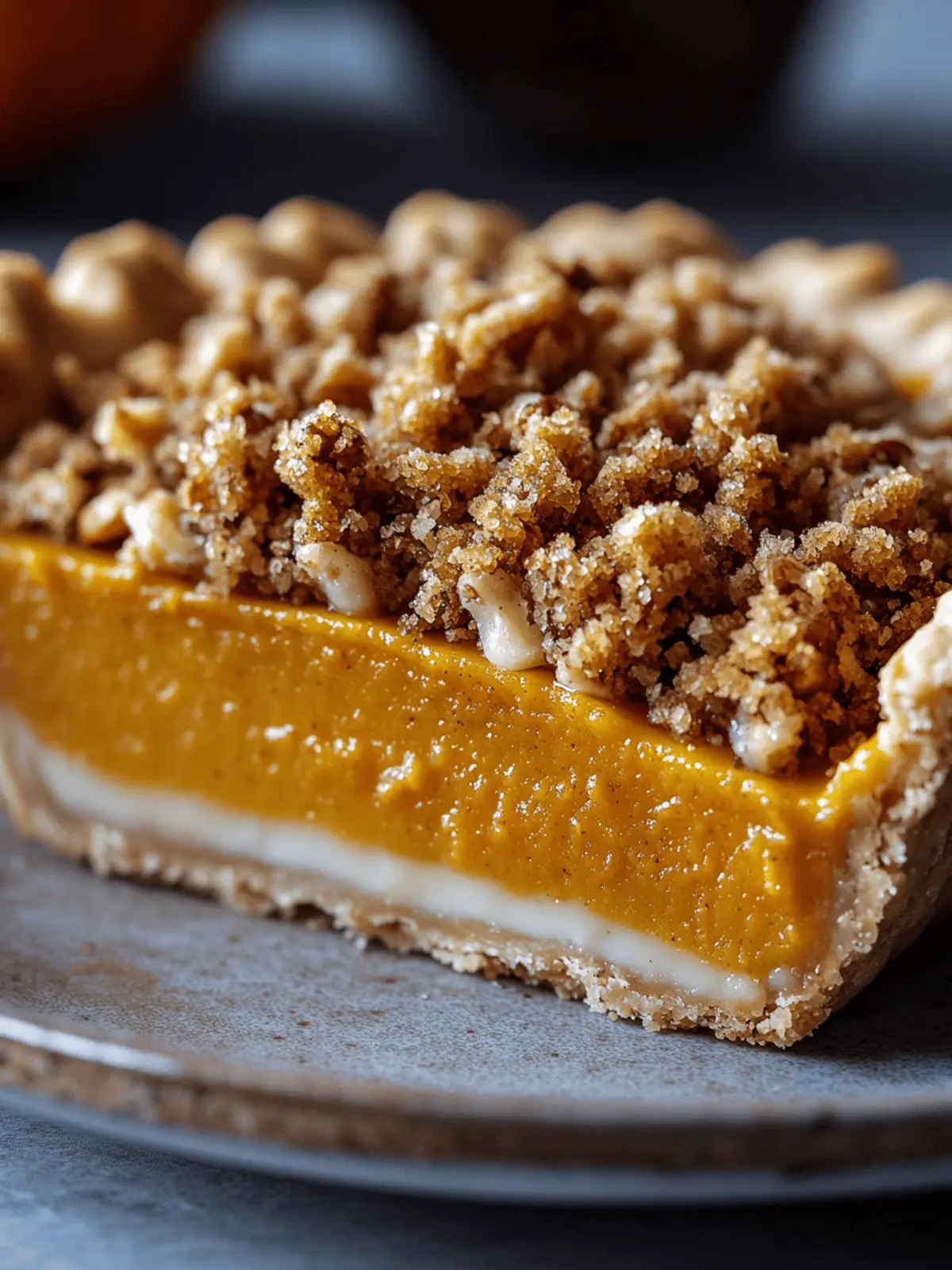 Bourbon Pumpkin Pie with a Salted Brown Butter Pecan Streusel