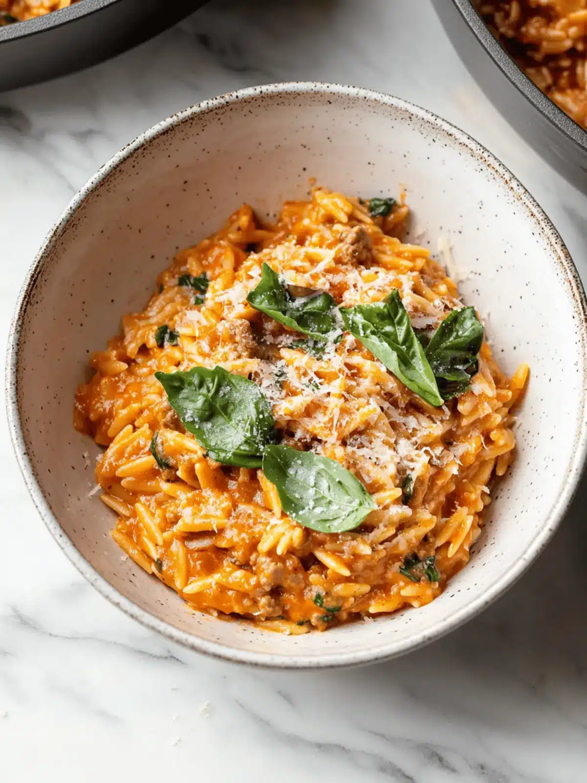 Ground Beef Orzo with Tomato Cream Sauce