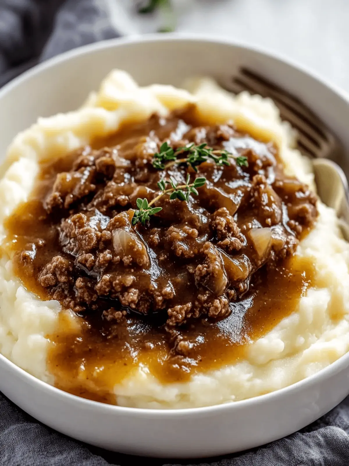 Ground Beef and Gravy Over Mashed Potatoes