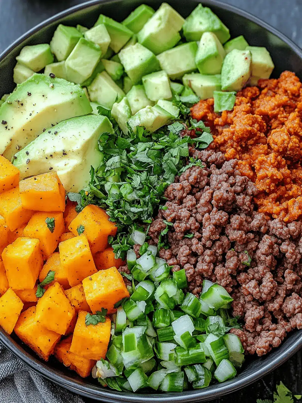 Spicy Ground Beef & Sweet Potato Protein Bowl