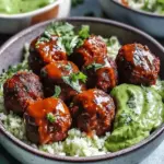 Barbecue Meatball Bowls with Avocado Goddess Sauce
