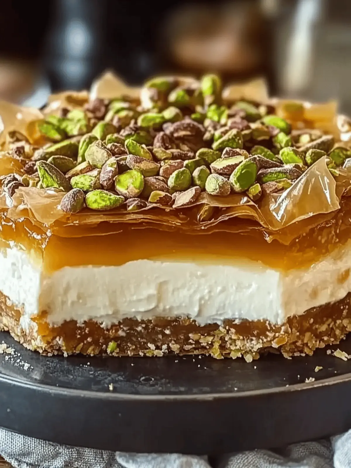 Honey Pistachio Baklava Cheesecake