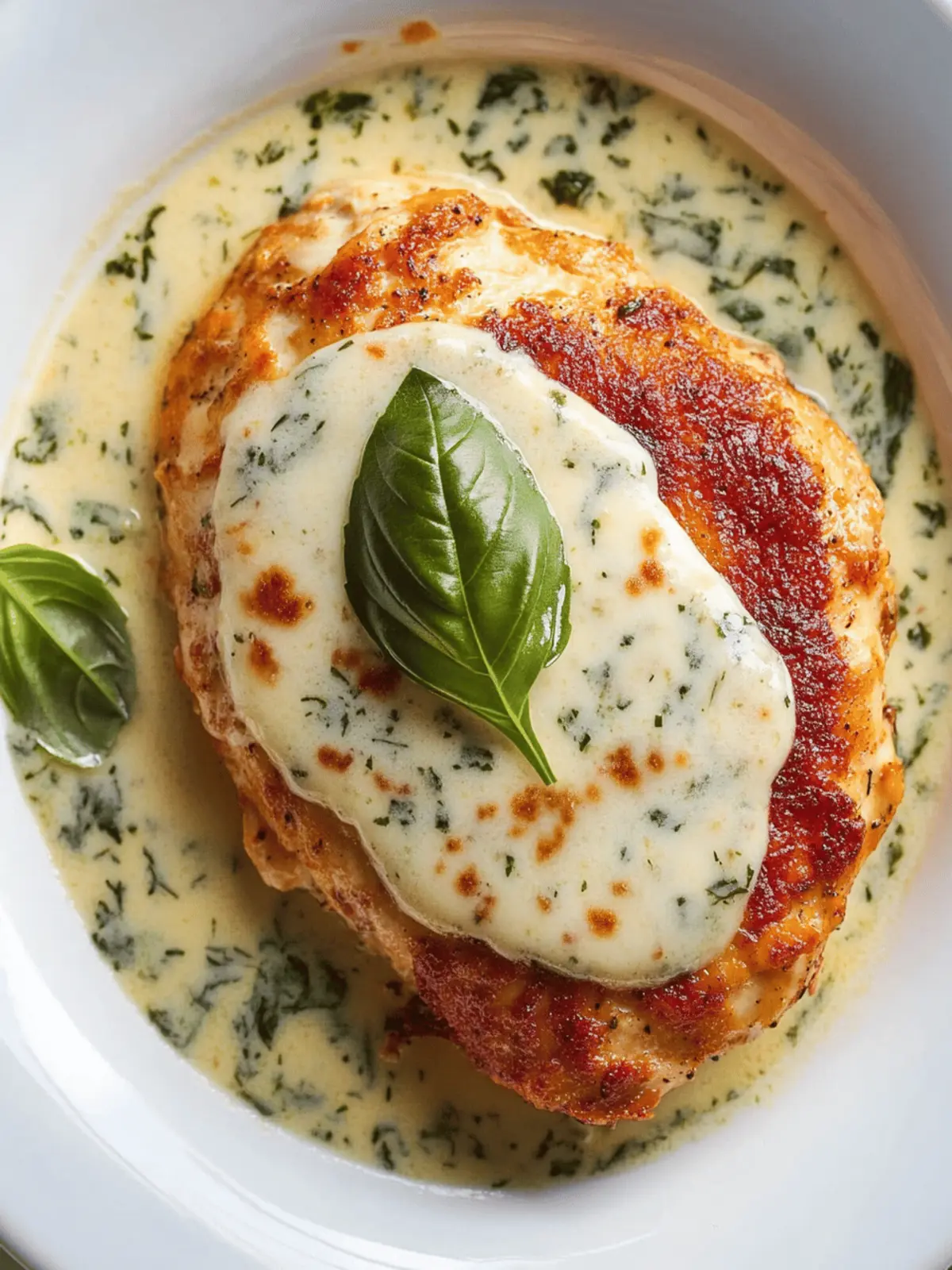 Mozzarella Chicken in Basil Cream Sauce