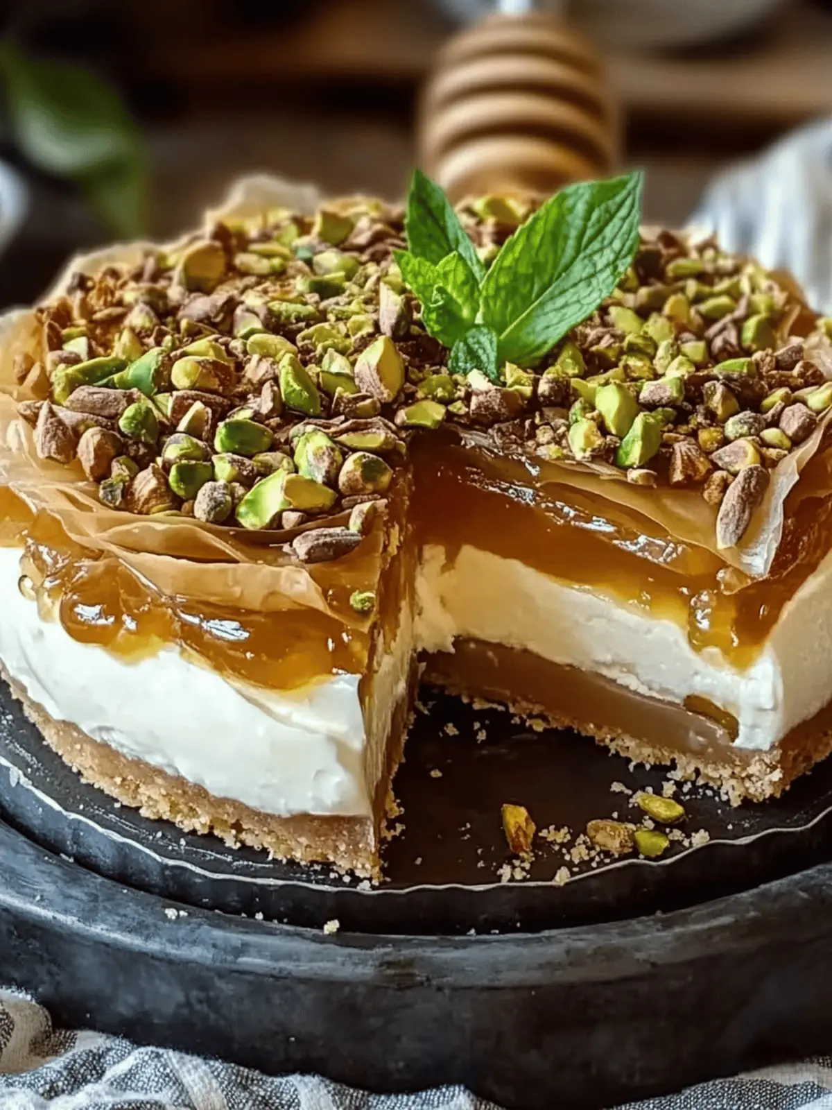 Honey Pistachio Baklava Cheesecake