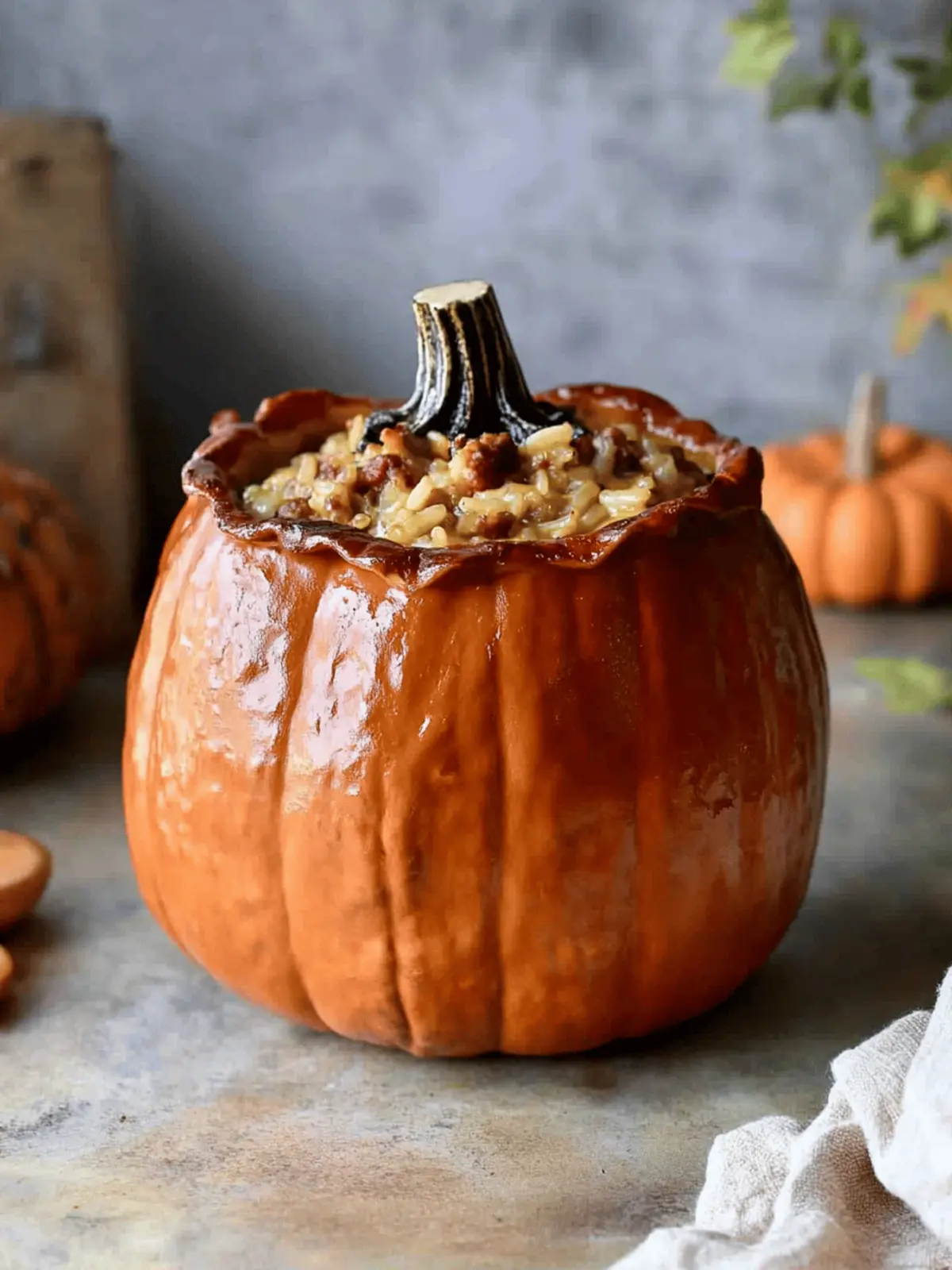 Savory Stuffed Pumpkin Recipe- A Creamy Sausage & Rice Dinner in a Pumpkin