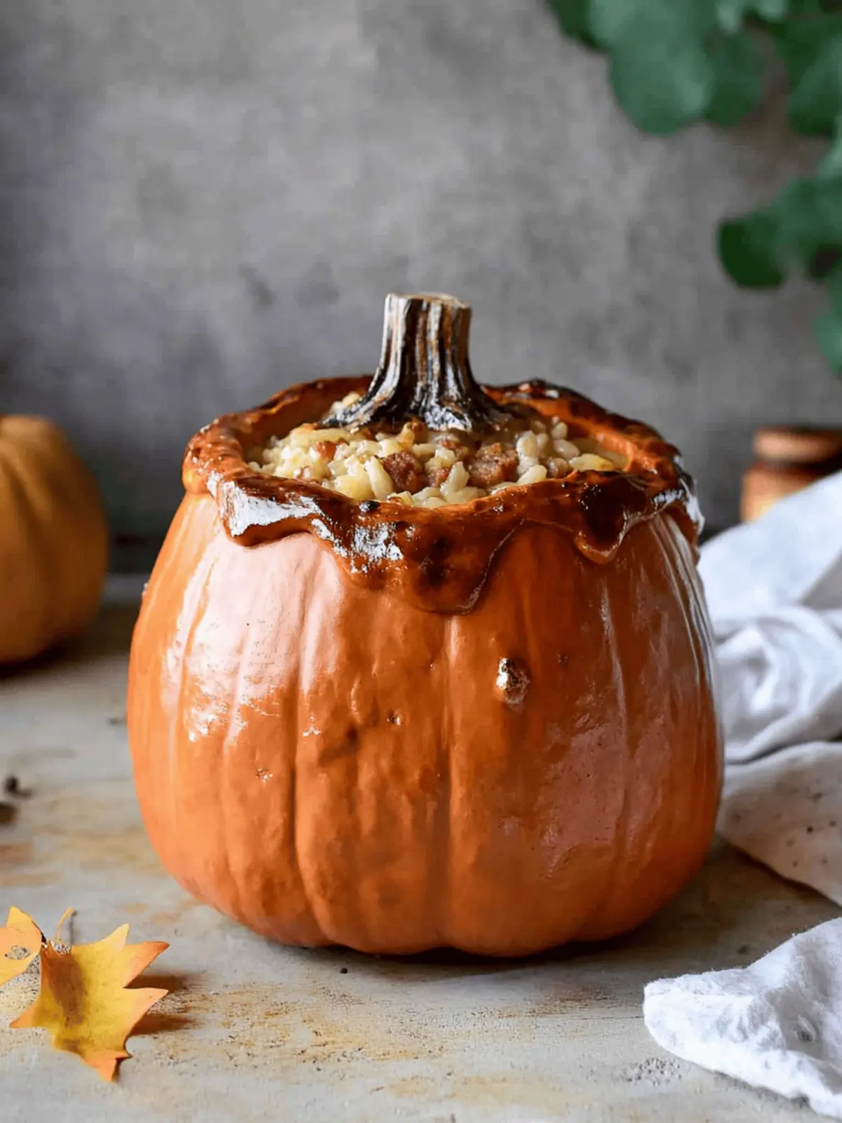 Savory Stuffed Pumpkin Recipe- A Creamy Sausage & Rice Dinner in a Pumpkin