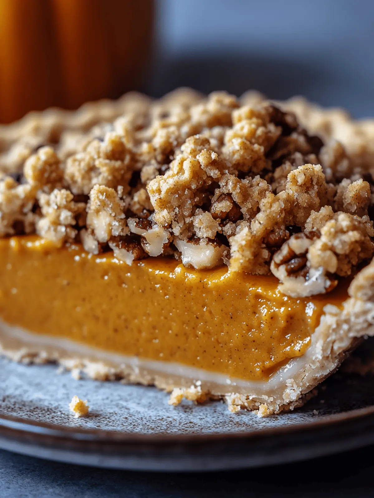 Bourbon Pumpkin Pie with a Salted Brown Butter Pecan Streusel