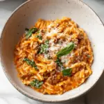 Ground Beef Orzo with Tomato Cream Sauce
