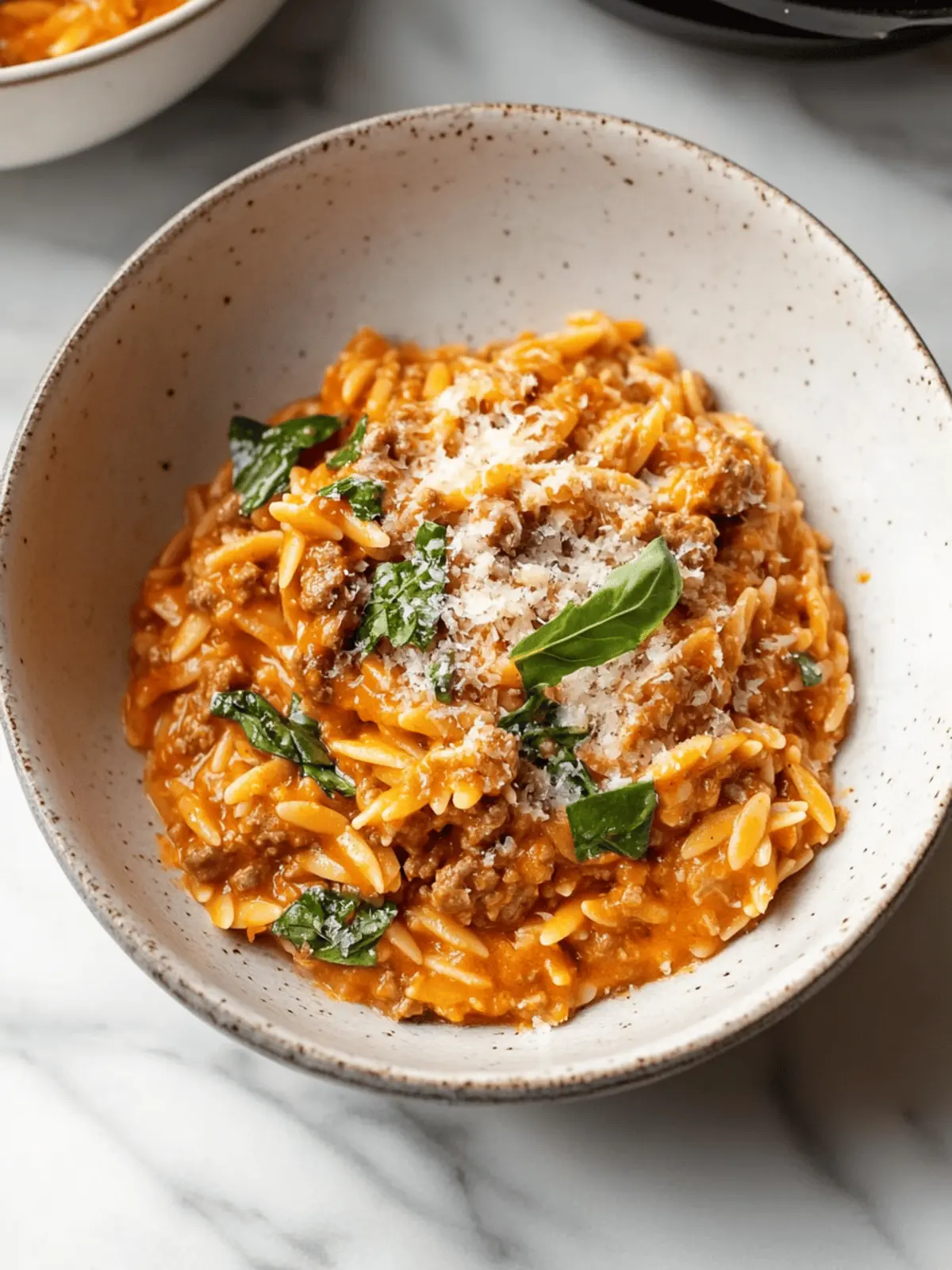 Ground Beef Orzo with Tomato Cream Sauce