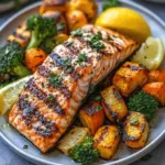 Grilled Lemon Garlic Salmon with Roasted Veggies