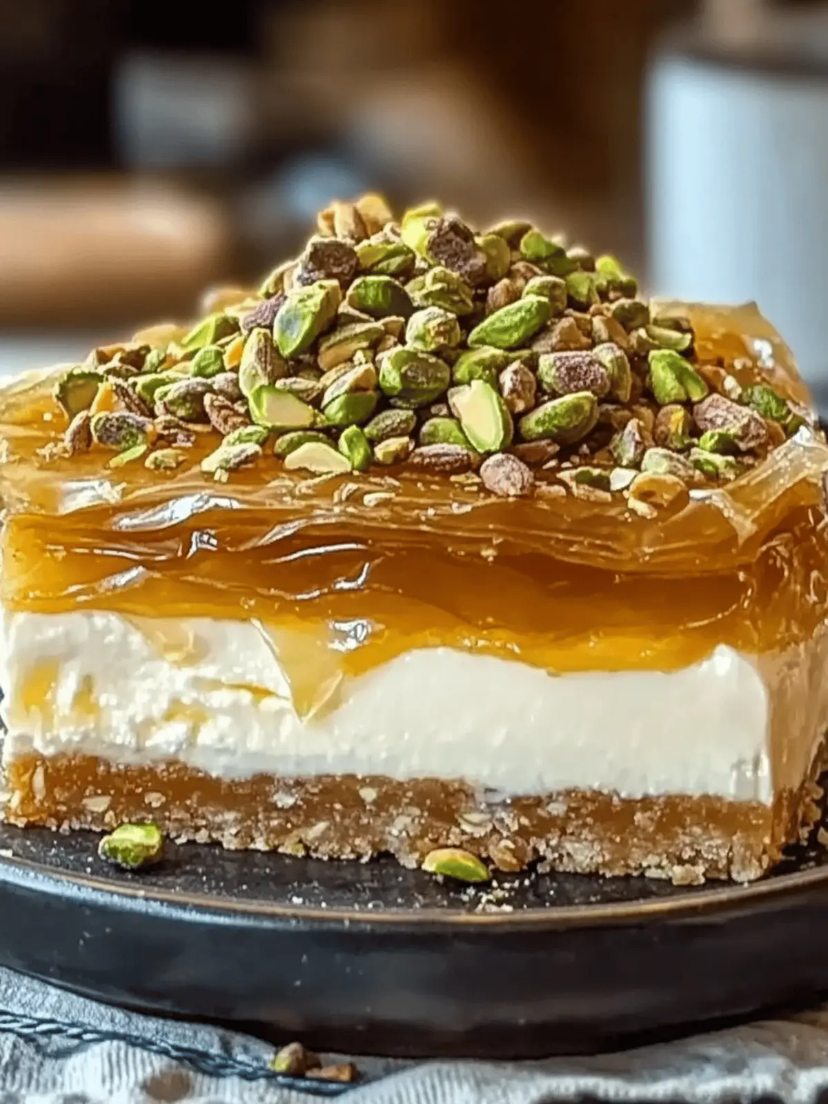 Honey Pistachio Baklava Cheesecake