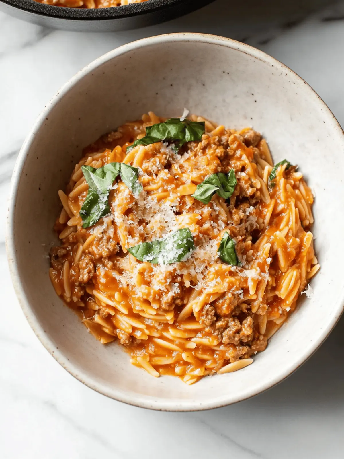 Ground Beef Orzo with Tomato Cream Sauce