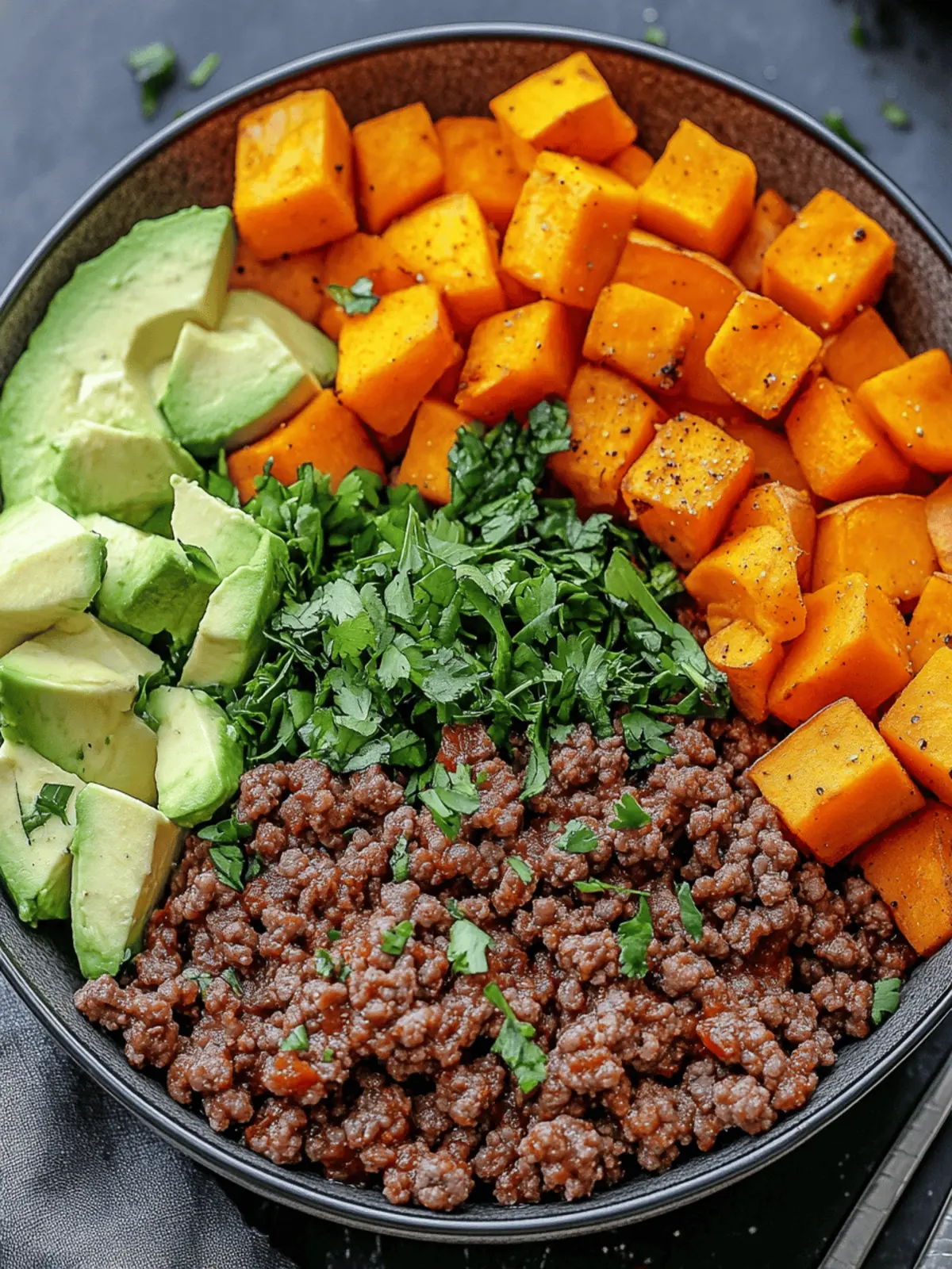 Spicy Ground Beef & Sweet Potato Protein Bowl