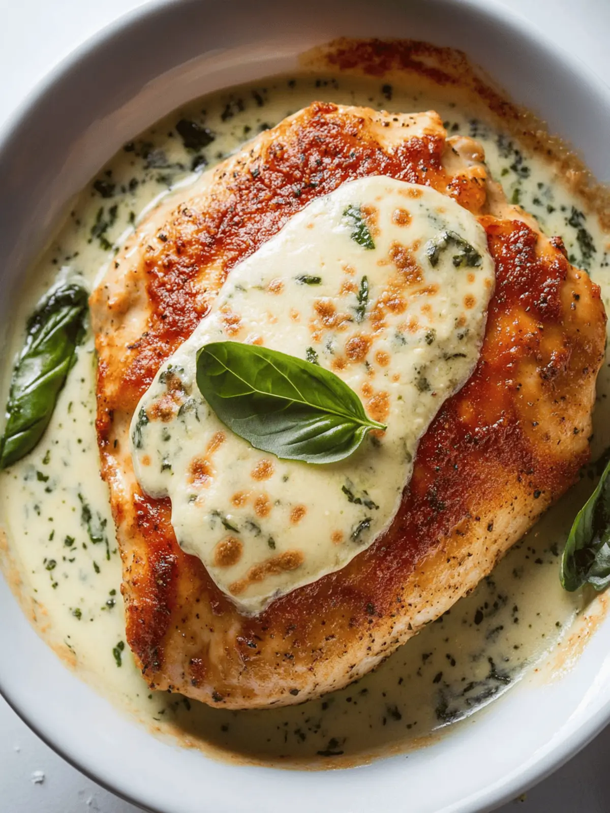 Mozzarella Chicken in Basil Cream Sauce