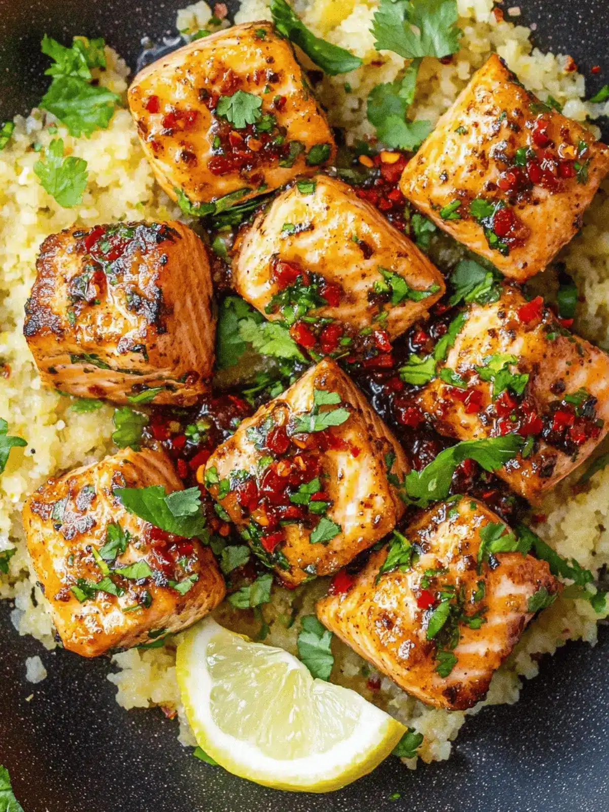 Salmon Bites With Spicy Chili Crisp Sauce