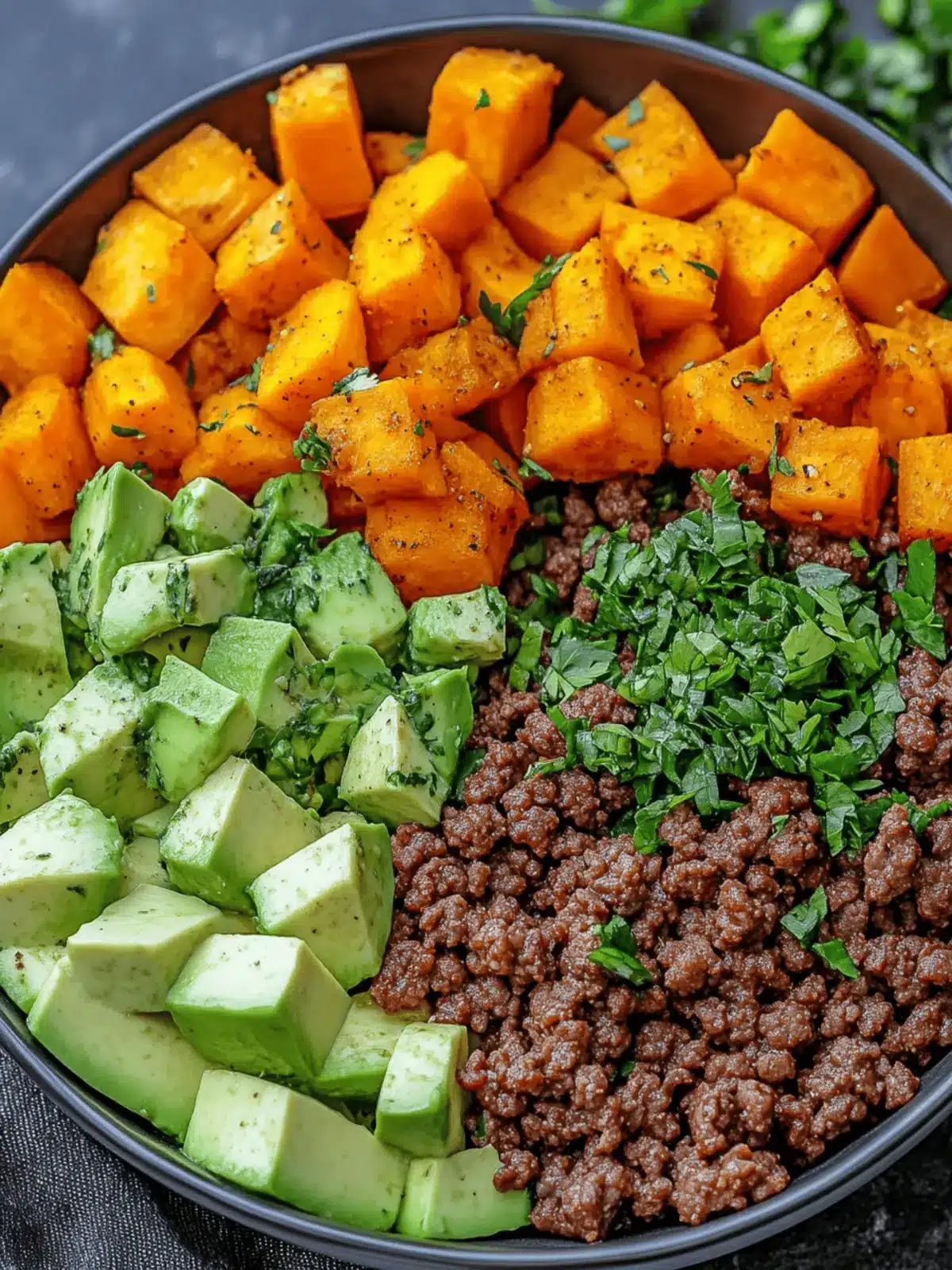 Spicy Ground Beef & Sweet Potato Protein Bowl