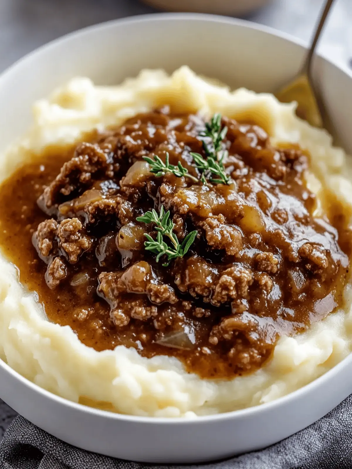 Ground Beef and Gravy Over Mashed Potatoes