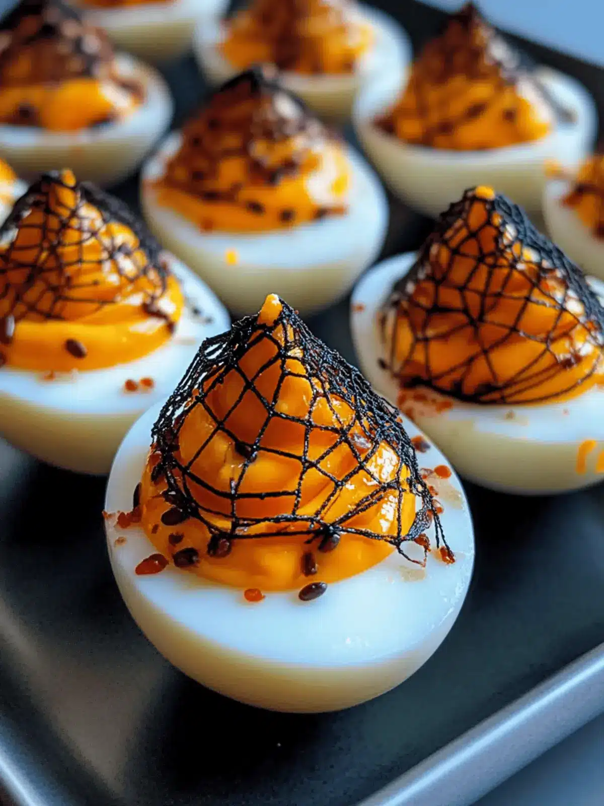 Spooky Spiderweb Deviled Eggs