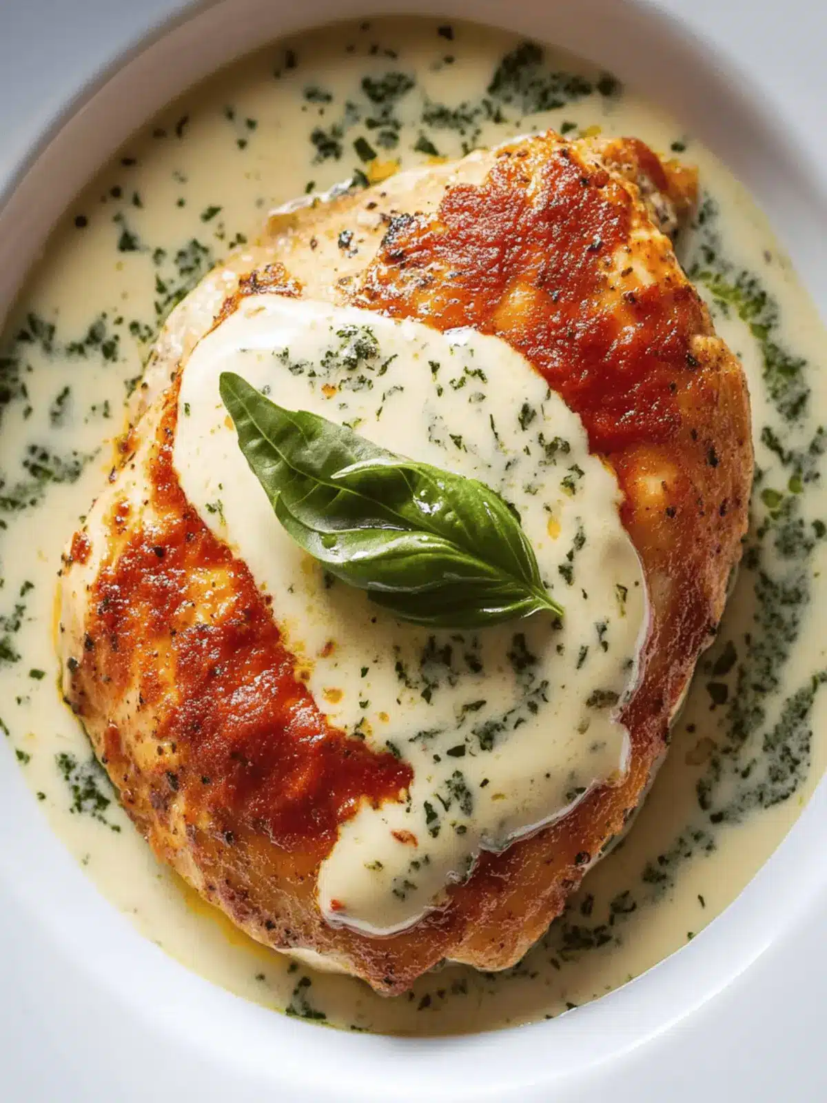 Mozzarella Chicken in Basil Cream Sauce