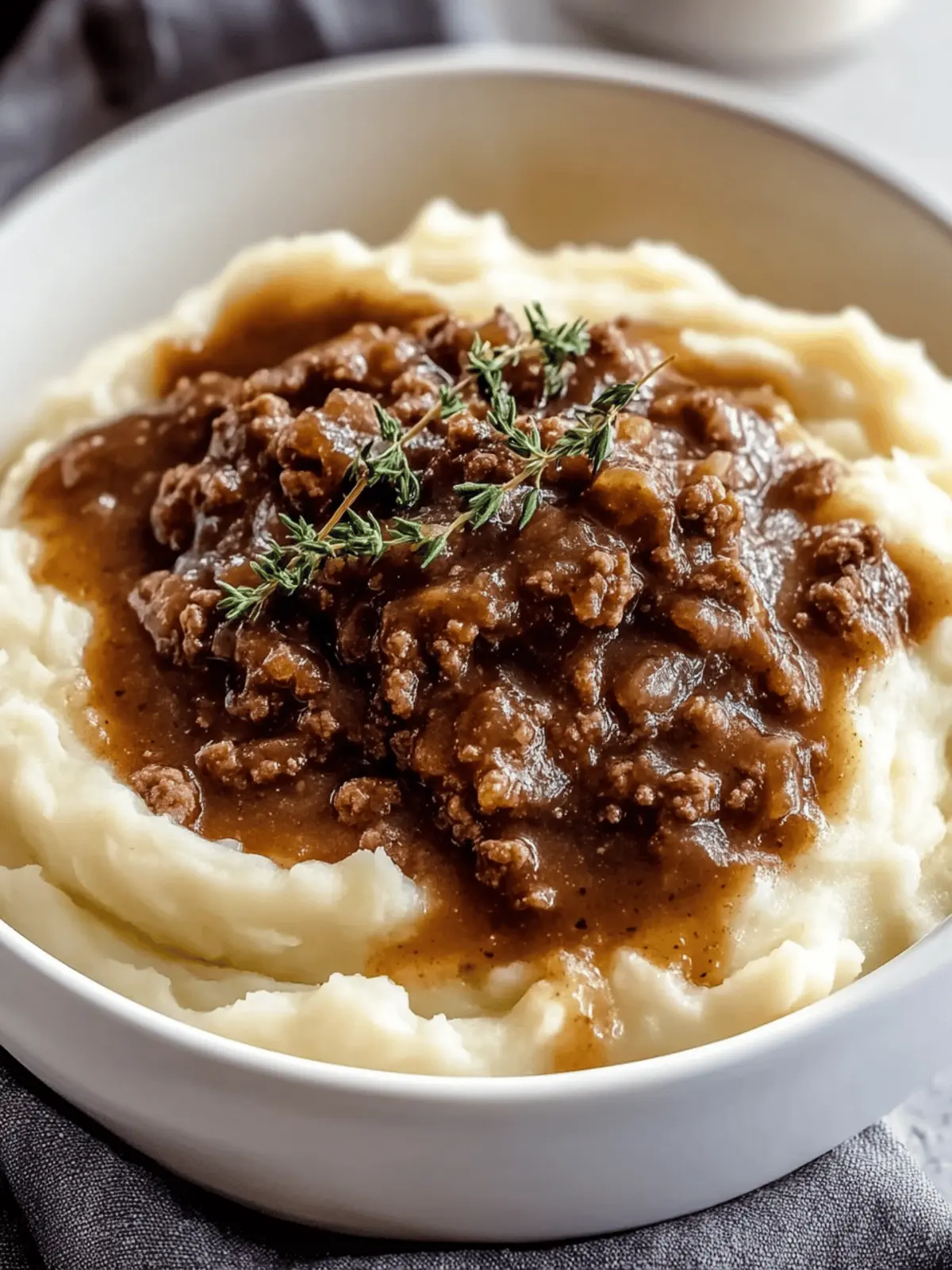 Ground Beef and Gravy Over Mashed Potatoes