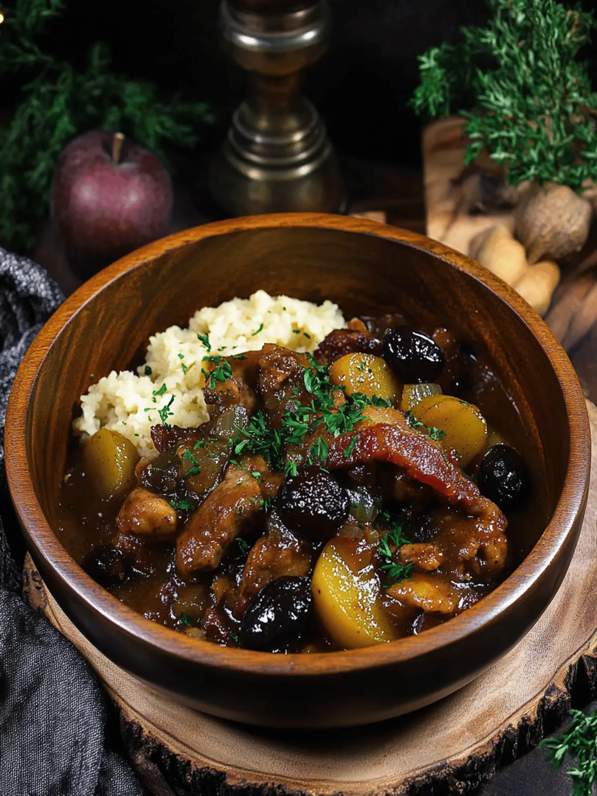 Pork Stew with Bacon, Apples, and Prunes