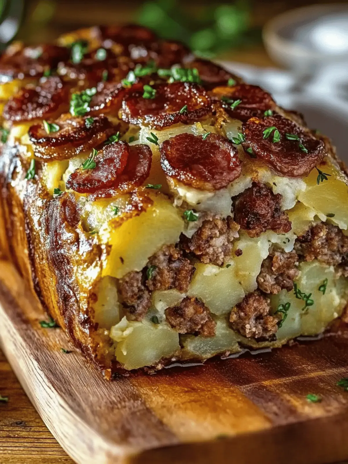 Bacon and Sausage-Stuffed Potato Loaf