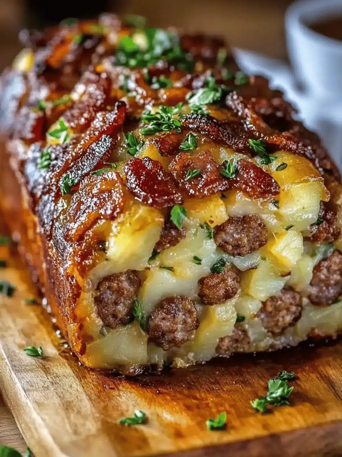 Bacon and Sausage-Stuffed Potato Loaf