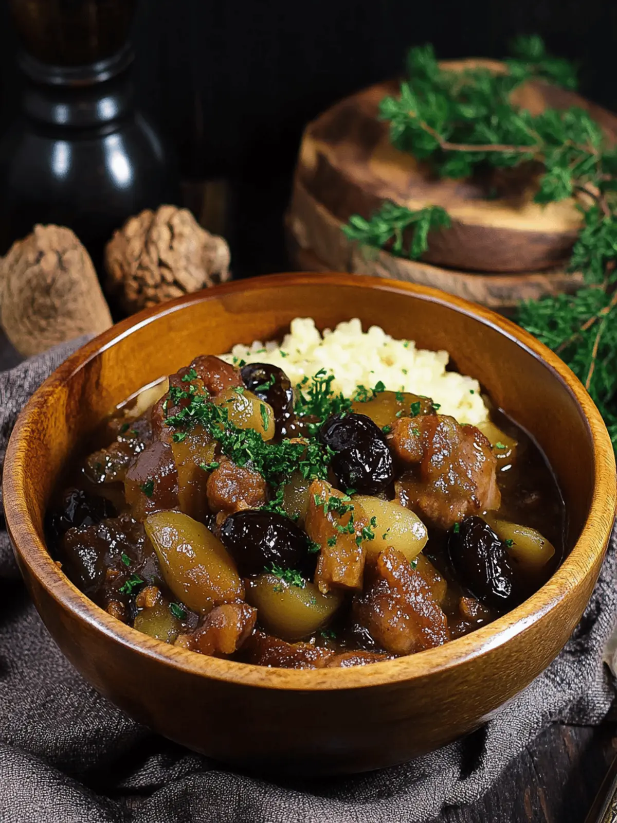 Pork Stew with Bacon, Apples, and Prunes