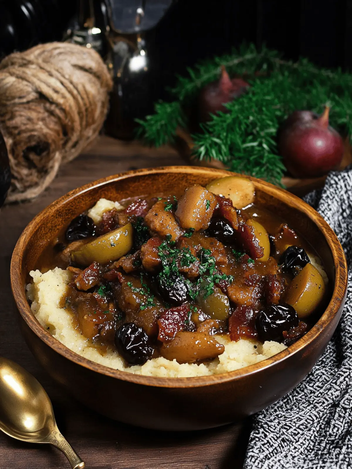 Pork Stew with Bacon, Apples, and Prunes